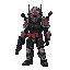 generate a mecenary with unique armor and weapons with inspiration from cyberpunk 2020, eclipse phase, the forever war, stalker, and trauma team. better helmets
