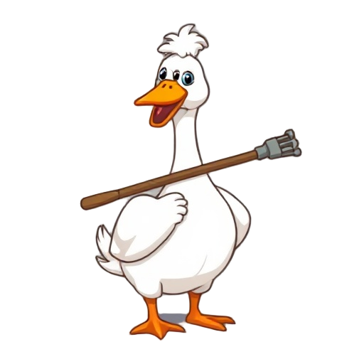 pixel goose holding a flail in its mouth