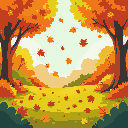 garden in autumn season, with falling leaves