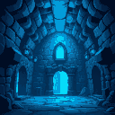 dungeon hall with monochrome blue color shade and with fantasy environment