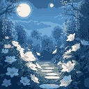 1920*1080 resolution garden of white flower and moonlight