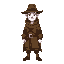 adventurer with brown cloak and brown fedora hat with white skin