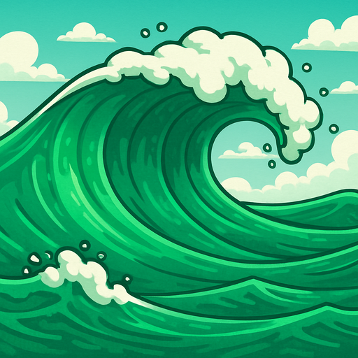straight horizontal wave with huge waves high, sky should be peeking out. emerald 24-bit pixels 