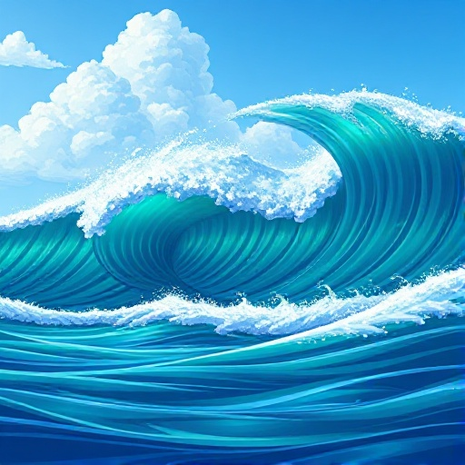 straight horizontal wave with huge waves high, sky should be peeking out. emerald 24-bit pixels 