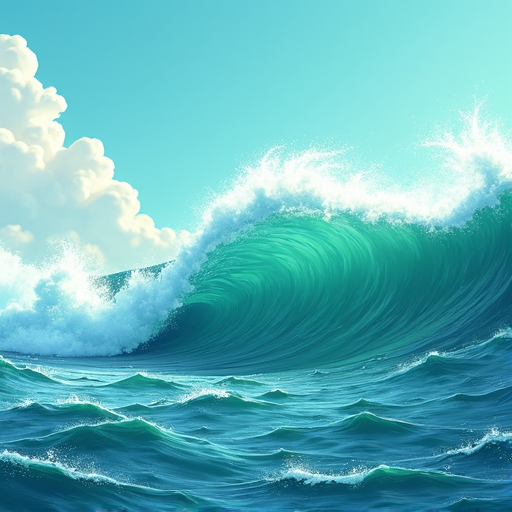 straight horizontal wave with huge waves high, sky should be peeking out. emerald 24-bit pixels 