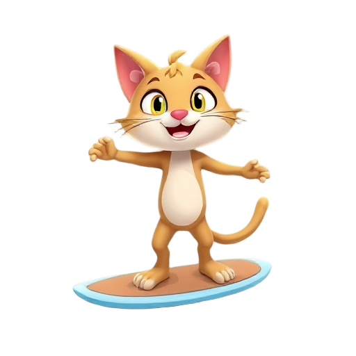 game character , cat, surfing pose