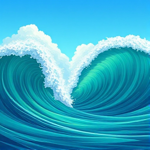 straight horizontal wave with huge waves high, sky should be peeking out. emerald 24-bit pixels 