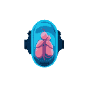 cyberpunk capsule for growing organs with top camera view with 65 degrees