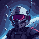 the robot helmet against the background of space