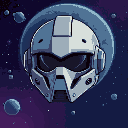 the robot helmet against the background of space