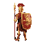 roman soldier, facing left, red and gold, greatshield, lance