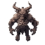muscular demon with horns and skeletal chest