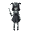 cursed female doll with a knife, the wears a dress