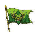 flag with goblin face and forest, use green and yellow colors