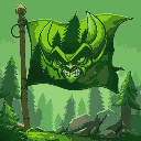 flag with goblin face and forest, use green colors