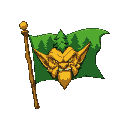 flag with goblin face and forest, use green and yellow colors