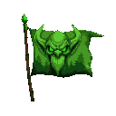 flag with goblin face and forest, use green dark-light colors,