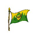 flag with goblin face and forest, use green and yellow colors