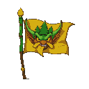 flag with goblin face and forest, use green and yellow colors