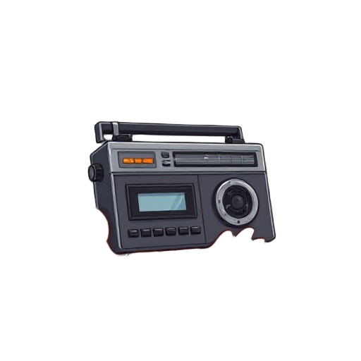 old recorder (that works on cassette) side view slightly from above, as if we are looking at it from the first person holding it in our hands