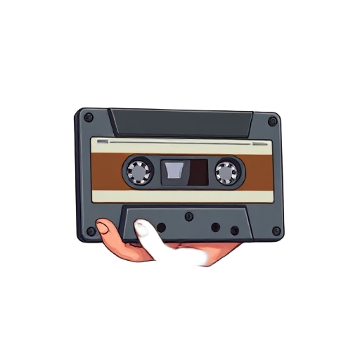 old cassette recorder side view slightly from above, as if we are looking at it from the first person holding it in our hands