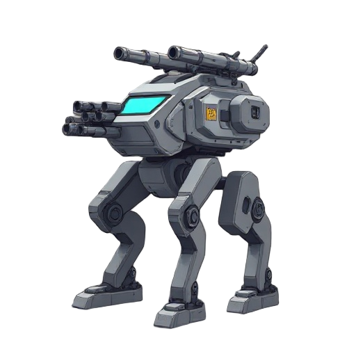 2 leg walker mech robot with guns and missile rack.