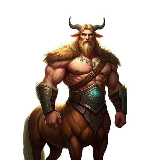 **ethereal forest guardian**: depict a centaur ranger standing majestically amidst an enchanted forest, bathed in dappled sunlight filtering through the leaves. the centaur’s upper body big muscled