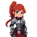 young red headed female knight wearing leather armor w/ ponytail