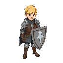 young blonde knight wearing leather armor w/ shield