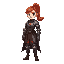 young red headed female knight in leather armor with a ponytail