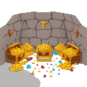 treasure room, gold piles, treasure chests, jewels, rubies, diamonds