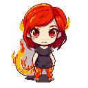 salamander girl chibi fire effect shothair redhair back