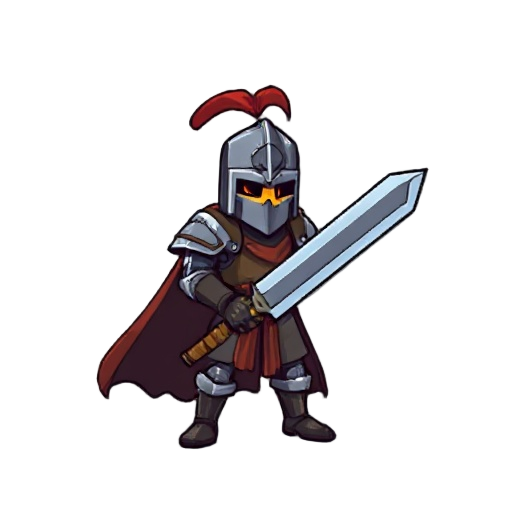 an idle knight with a big two-handed sword in 2d pixelated fantasy terraria