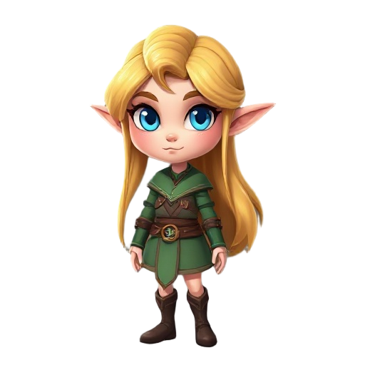an woman elf, blonde, blue eyes. 