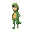 a man with dinosaurus costume cute green costume
