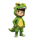 a man with dinosaurus costume cute green costume
