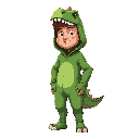 a man with dinosaurus costume cute green costume