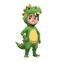 a man with dinosaurus costume cute green costume