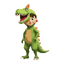 a man with dinosaurus costume cute green costume