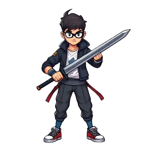 a nerd cyberpunk university student who is also a martial arts fighter in the ufc using a keyboard as a greatsword