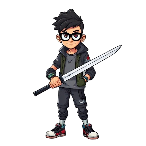 a nerd cyberpunk university student who is also a martial arts fighter in the ufc using a computer keyboard in hands like a greatsword