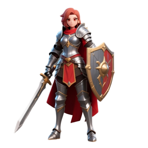 stylized fantasy rpg warrior character, or with pauldrons and chest plate, medieval fantasy style, neutral t-pose, clean topology, mobile game quality, vibrant colors, genshin impact inspired, full body character, front facing, steel armor, sword and shie