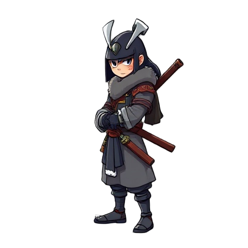 samurai, side view, katana, snowy gear