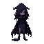 villainous sprite, game sprite, 32 bit pixel art, female figure cloaked in shadows, dripping shadows, monstrous features, dark and moody atmosphere, richly detailed filled with foreboding hues