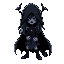 villainous sprite, game sprite, 32 bit pixel art, female figure cloaked in shadows, dripping shadows, monstrous features, dark and moody atmosphere, richly detailed filled with foreboding hues