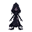 villainous sprite, game sprite, 32 bit pixel art, female figure cloaked in shadows, dripping shadows, monstrous features, dark and moody atmosphere, richly detailed filled with foreboding hues