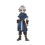 rpg protagonist sprite sheet, white hair, blue clothes, longsword