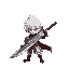 white haired anime character with a massive two handed sword