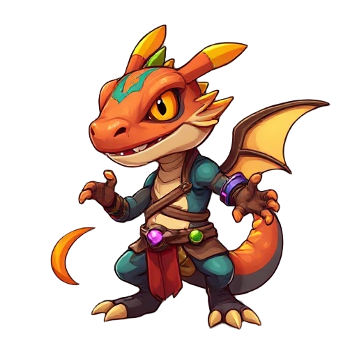 create a humanoid salamander character for a 2d fantasy game, with vibrant colors and a warrior look.