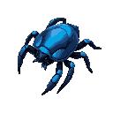 six-legged armored creature with iridescent shell	blue-black carapace, six segmented legs, scuttling posture, insect-like mandibles	centered, no background, perfect top-down angle	high detail, sharp edges, game-ready sprite, vibrant colors			